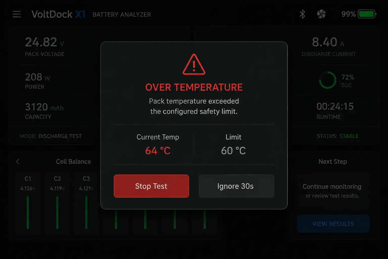 VoltDock X1 Battery Analyzer UI